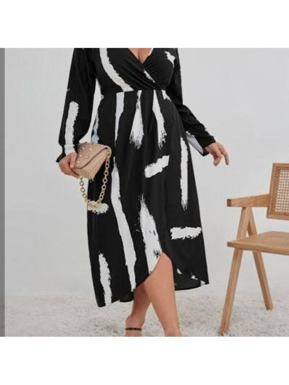 SHEIN Black and White Wrap Sundress FREE NECKLACE!! - Picture 3 of 5